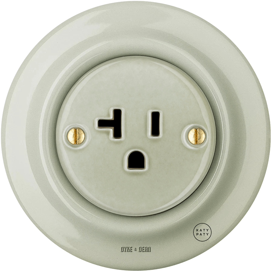 PORCELAIN WALL SOCKET GREY GREEN USA 20 AMP - DYKE & DEAN