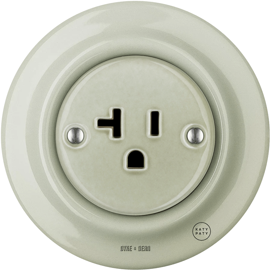 PORCELAIN WALL SOCKET GREY GREEN USA 20 AMP - DYKE & DEAN