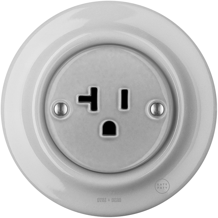 PORCELAIN WALL SOCKET GREY USA 20 AMP - DYKE & DEAN