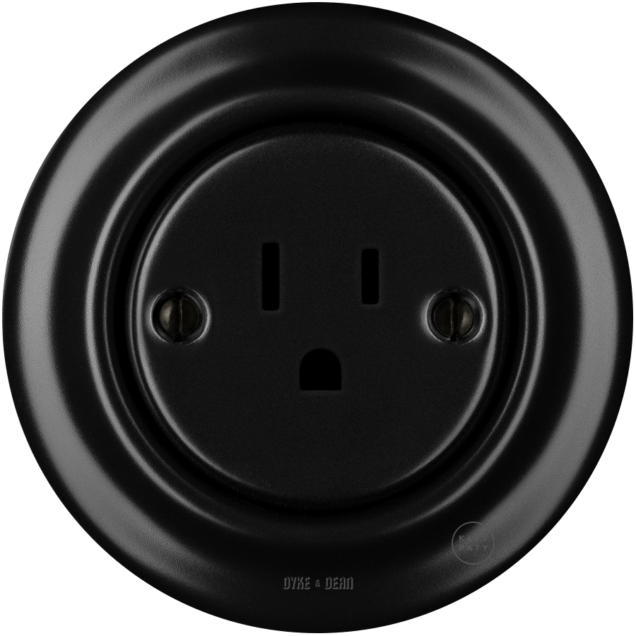 PORCELAIN WALL SOCKET MATT BLACK USA 15 AMP - DYKE & DEAN