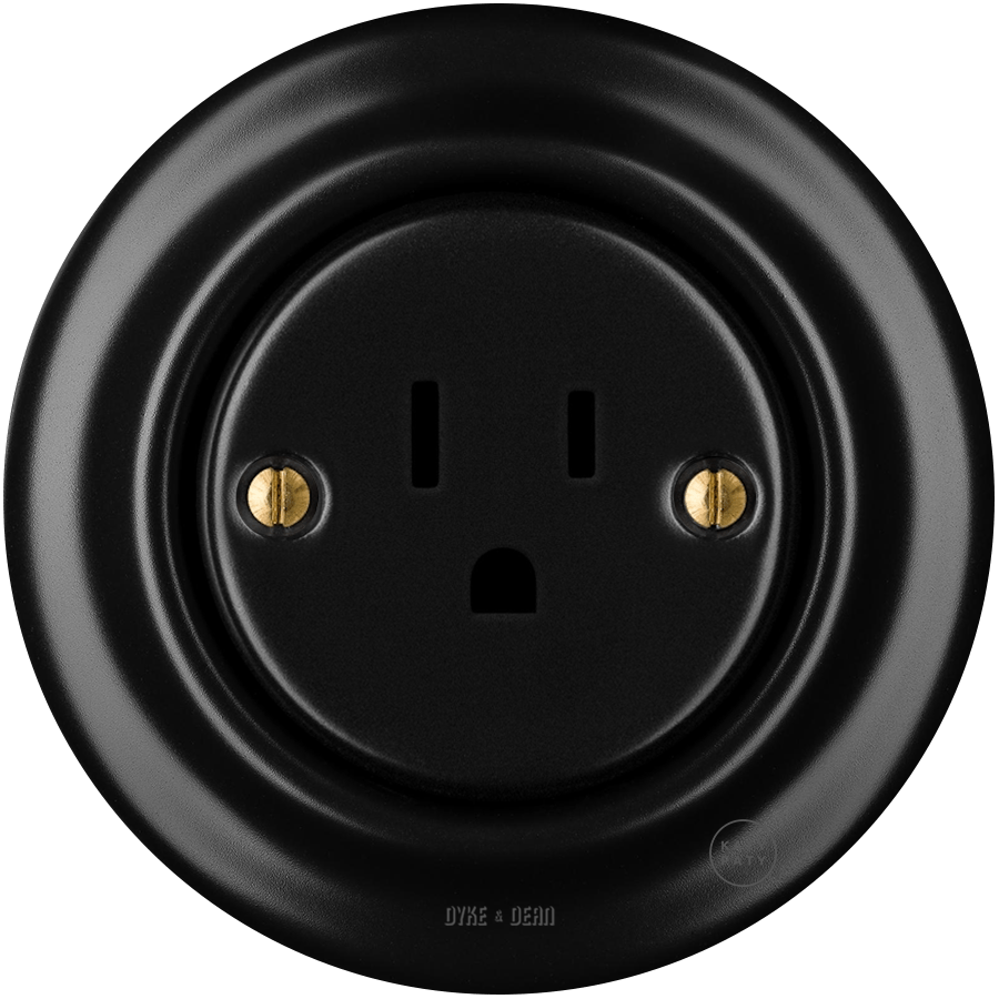 PORCELAIN WALL SOCKET MATT BLACK USA 15 AMP - DYKE & DEAN