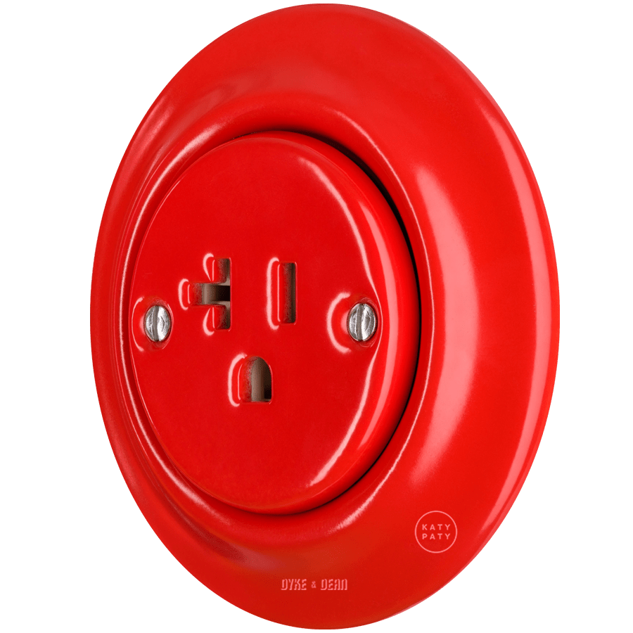 PORCELAIN WALL SOCKET RED USA 20 AMP - DYKE & DEAN