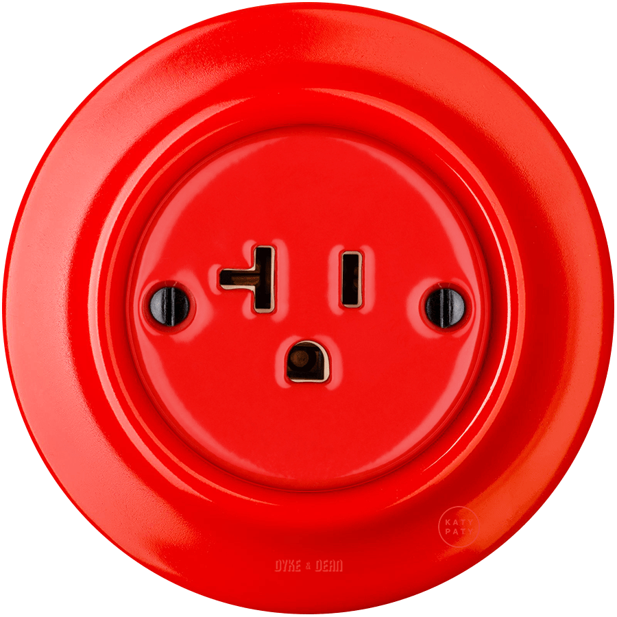 PORCELAIN WALL SOCKET RED USA 20 AMP - DYKE & DEAN