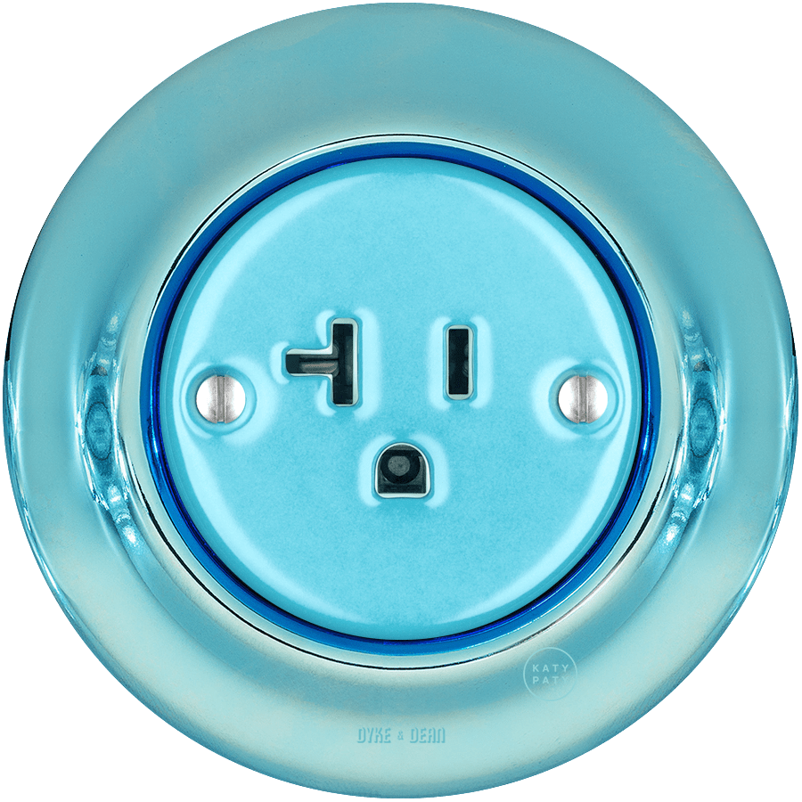 PORCELAIN WALL SOCKET SKY BLUE USA 20 AMP - DYKE & DEAN