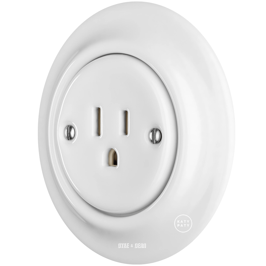 PORCELAIN WALL SOCKET USA WHITE 15 AMP - DYKE & DEAN