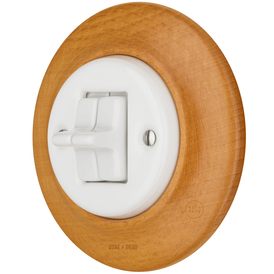 WOODEN PORCELAIN WALL LIGHT SWITCH FAGUS 2 TOGGLE - DYKE & DEAN