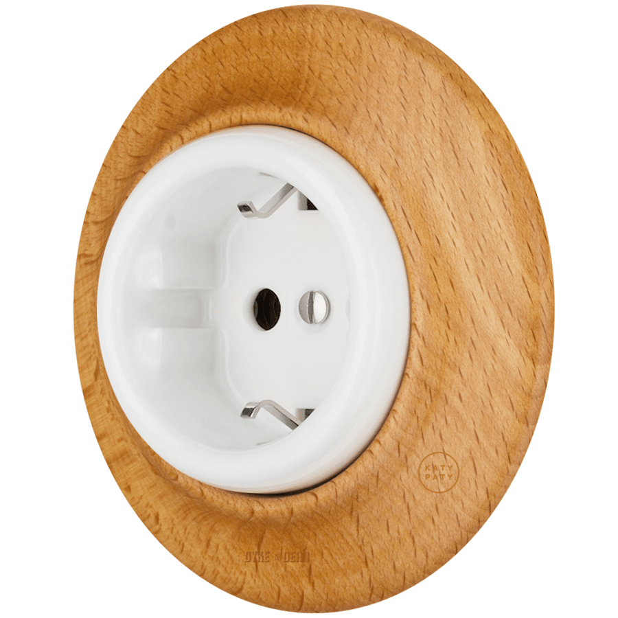 WOODEN PORCELAIN WALL SOCKET FAGUS SCHUKO - DYKE & DEAN