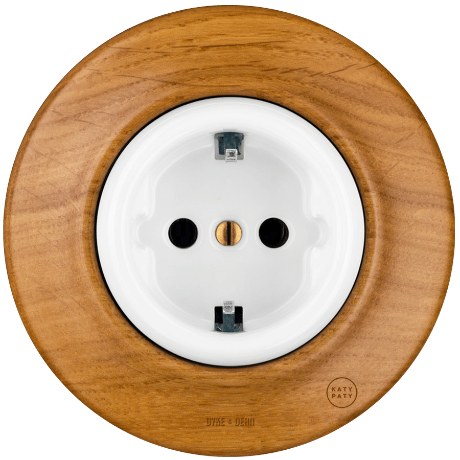 WOODEN PORCELAIN WALL SOCKET ROBUS SCHUKO - DYKE & DEAN